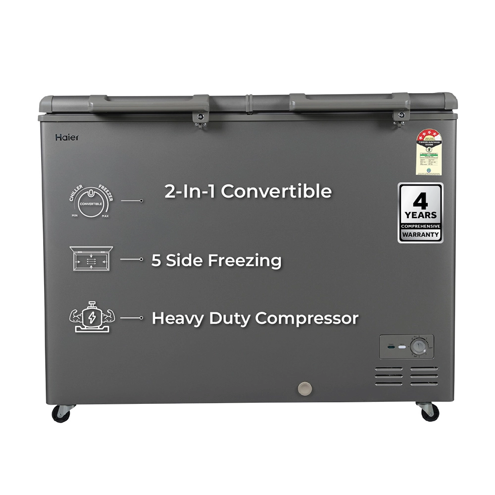Haier Deep Freezer 365L, Hard Top Convertible Freezer (Titanium)